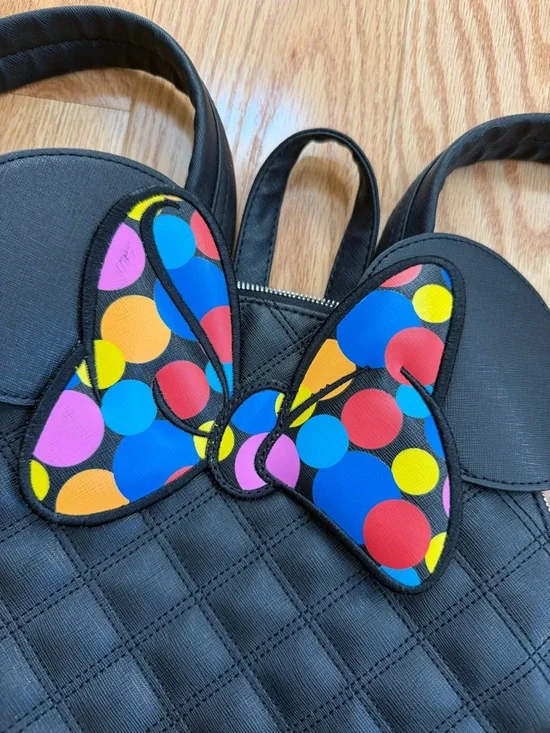 Disney Boutique Minnie Mouse Quilted Mini Backpack Polka Dot Bow - Picture 3 of 6